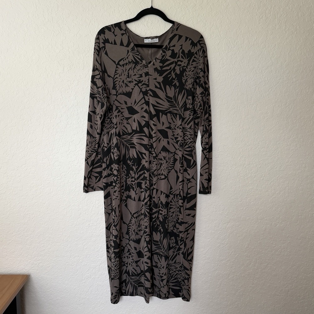 Bryn Walker Knit Midi Dress Small Floral Oversized Stretchy Artsy Lagenlook Fall